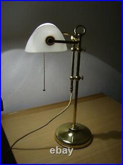Élégant Art Deco Banquiers Lampe-Lampe de table-Verre Blanc-Massif Laiton