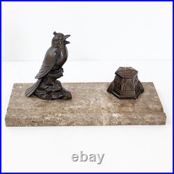 Encrier Art Deco En Marbre & Regule 1920 1930 Vintage Oiseau Vanneau 20s 30s