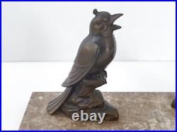 Encrier Art Deco En Marbre & Regule 1920 1930 Vintage Oiseau Vanneau 20s 30s