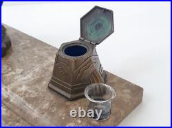 Encrier Art Deco En Marbre & Regule 1920 1930 Vintage Oiseau Vanneau 20s 30s