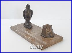 Encrier Art Deco En Marbre & Regule 1920 1930 Vintage Oiseau Vanneau 20s 30s