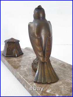 Encrier Art Deco En Marbre & Regule 1920 1930 Vintage Oiseau Vanneau 20s 30s