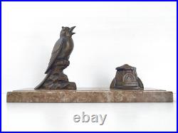 Encrier Art Deco En Marbre & Regule 1920 1930 Vintage Oiseau Vanneau 20s 30s