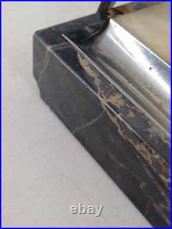 Encrier Art Déco en marbre et bronze Mouette sur boule verre 1930