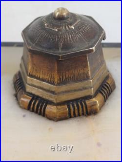 Encrier Art Déco en marbre et bronze Mouette sur boule verre 1930