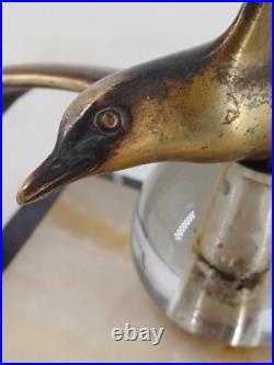 Encrier Art Déco en marbre et bronze Mouette sur boule verre 1930