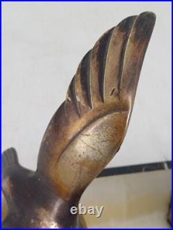 Encrier Art Déco en marbre et bronze Mouette sur boule verre 1930