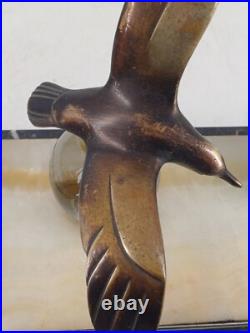 Encrier Art Déco en marbre et bronze Mouette sur boule verre 1930