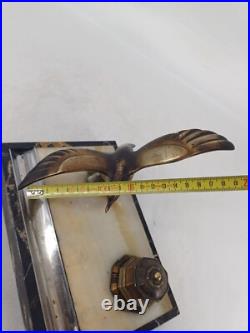 Encrier Art Déco en marbre et bronze Mouette sur boule verre 1930
