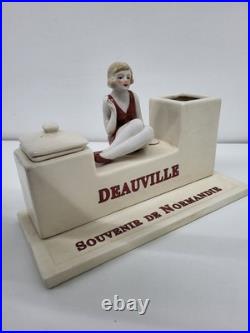 Encrier Ecritoire Figurine Baigneuse Normandie Deauville Style Art Deco Style Ar