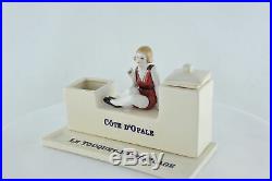 Encrier Ecritoire Figurine Baigneuse Normandie Le touquet Style Art Deco Porcela