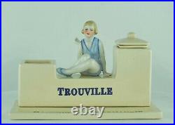 Encrier Ecritoire Figurine Baigneuse Normandie Trouville Style Art Deco Porcelai