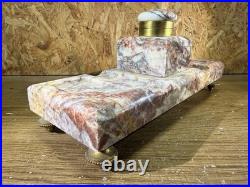 Encrier ancien marbre rouge veiné & laiton Style Art Déco 29 cm