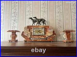 Ensemble de Cheminée en Onyx, Art Déco avec clé vintage