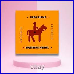 Equitation cheval HORSE RIDING Carré H orange pop art deco sport collection S4