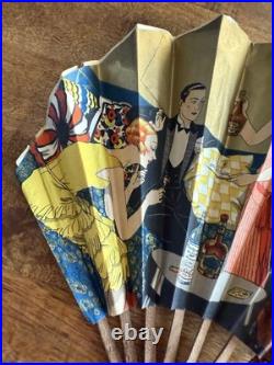 Éventail Publicitaire Art Deco En Papier Français Liqueur Marie Brizard 1925