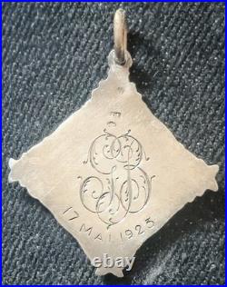 Exceptionnelle Méd. Art Déco Argent Guilloché 33,5x31 mm Orfèvre FBE Genève 1923