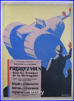 FRANCE 40 Affiche originale Art Deco De Valério engagez vous tankiste Char WW2