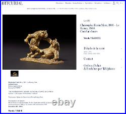 FRATIN/DEP Pendule Art Déco en bronze et marbre. Combat d'ours à la dague Signé