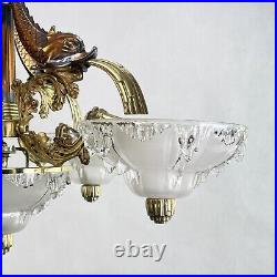 Fantastique Art Déco Lustre Lampe à Suspension Signé M. P. Petitot Poisson