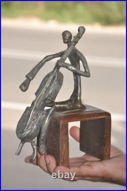 Figurine De Musicien Art Déco Unique En Bois Et Laiton Fait Main