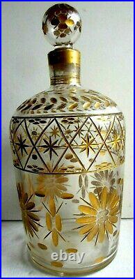 Flacon à parfum cristal ciselé de fleurs à l'or fin, Art Déco Nouveau, 18 cm
