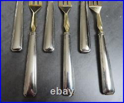 Français Antique Art Déco Gateau Fourches Géométrique Or Plaqué Argent Set 6