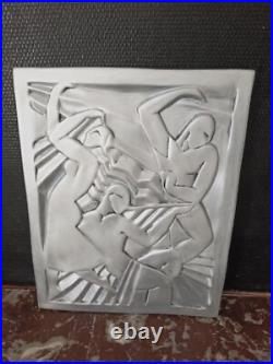 Grand Bas-relief Art déco la danse d'après frères Martel 39x49cm aspect Argent Grand Bas-relief Art déco la danse d'après frères Martel 39x49cm aspect Argent