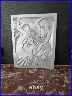 Grand Bas-relief Art déco la danse d'après frères Martel 39x49cm aspect Argent Grand Bas-relief Art déco la danse d'après frères Martel 39x49cm aspect Argent