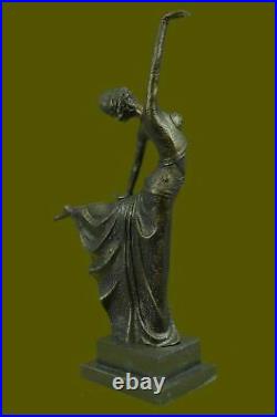 Grand Dimitri Chiparus Danseuse Art Déco Sculpture En Bronze Socle Marbre Figurine LR