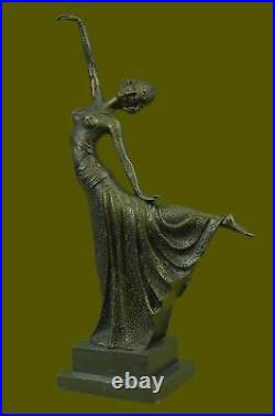 Grand Dimitri Chiparus Danseuse Art Déco Sculpture En Bronze Socle Marbre Figurine LR