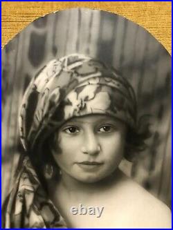 Grande Photo réhaussé Portrait Jeune Fille 1930 Art déco Berthet Lyon
