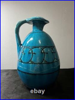 Grande cruche turquoise en grès, déco / collection, art deco