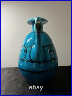 Grande cruche turquoise en grès, déco / collection, art deco