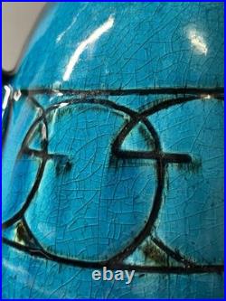 Grande cruche turquoise en grès, déco / collection, art deco