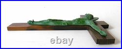 HARTMANN, ART DECO, CHRIST BRONZE VERT ANTIQUE, CROIX MACASSAR-SIGNE, circa 1935