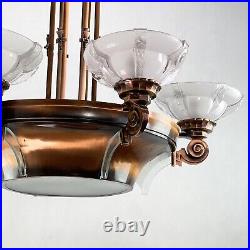 Imposant Art Déco Suspension Lustre Petitot & Ezan Lampe de Plafond Cuivre À
