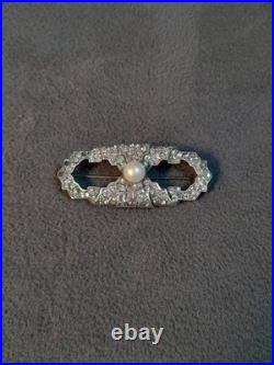 J-4493 Broche Art Déco En Argent Avec Pierres Et Perle, XXe Siècle