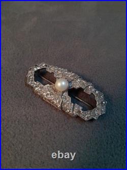 J-4493 Broche Art Déco En Argent Avec Pierres Et Perle, XXe Siècle