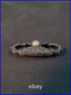 J-4493 Broche Art Déco En Argent Avec Pierres Et Perle, XXe Siècle
