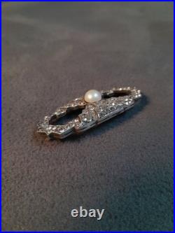 J-4493 Broche Art Déco En Argent Avec Pierres Et Perle, XXe Siècle