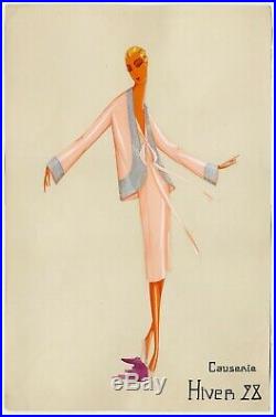 JEANNE LANVIN Causerie collection Hiver 1928 Mode Art Déco Dessin original