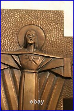 Jésus en bronze art déco plaque bas relief par Maria Caullet Nantard