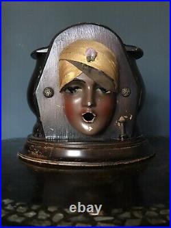 Kindel & Graham Wooden Art Deco Cigarette Dispenser With Flapper Girl Head 1929