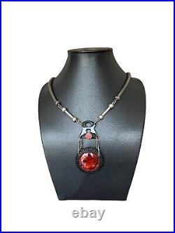 Long collier sautoir art déco bakélite design collection ancien rouge et noir