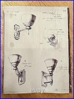 Lot De Croquis Luminaires Ancien ART DECO FERRONNERIE Sabino Vernox