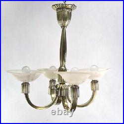 Lourd Art Déco Lustre Lampe à Suspension Albâtre Bronze Lampe de Plafond