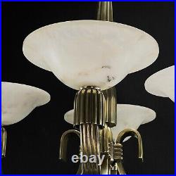 Lourd Art Déco Lustre Lampe à Suspension Albâtre Bronze Lampe de Plafond