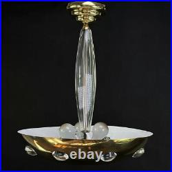Lustre Art Déco Hängelampe Plafonnier En Verre & Laiton