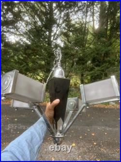 Lustre Art Deco Moderniste Ancien Laiton Chrome Lampe Design Vintage